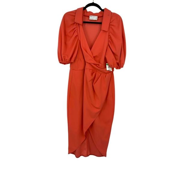 ASOS DESIGN Curve Twist Front Midi Shirt Dress Coral Size 12 NWOT $65 MSRP - Picture 3 of 8